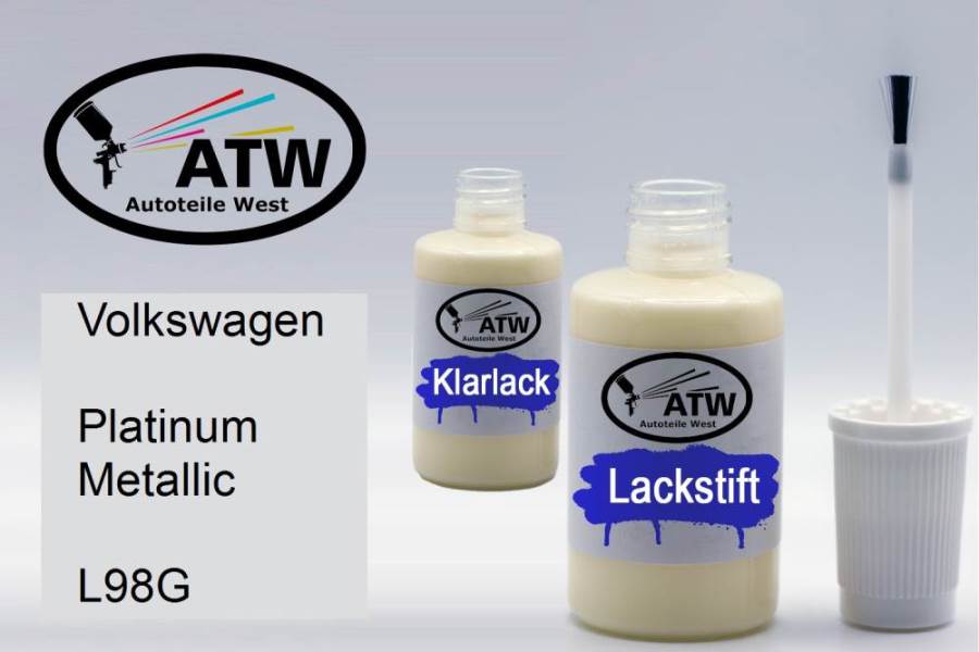 Volkswagen, Platinum Metallic, L98G: 20ml Lackstift + 20ml Klarlack - Set, von ATW Autoteile West.